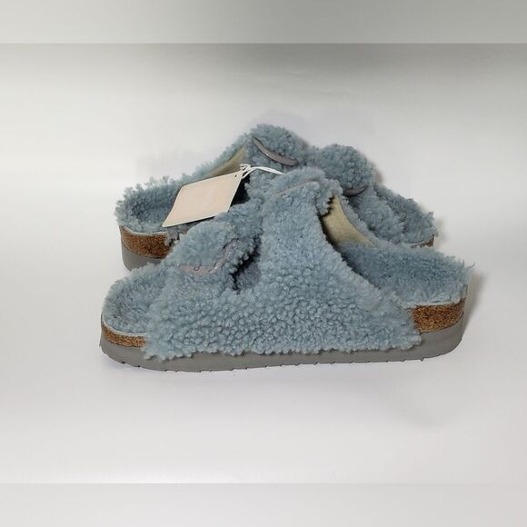 NWT Birkenstock Papillio Arizona Big Buckle Teddy Faded Aqua - Picture 6 of 10